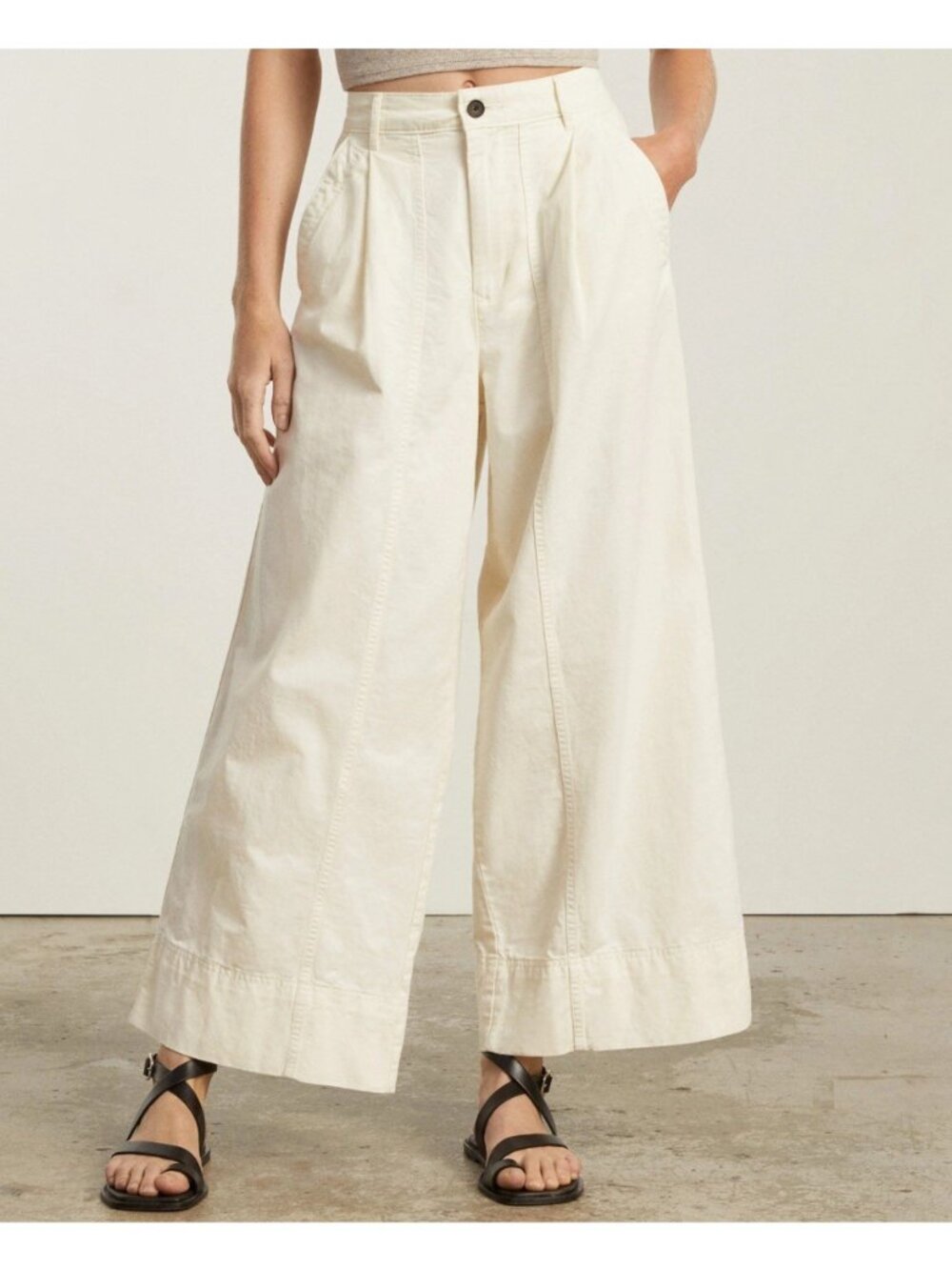 Everlane The Tourist Wide Leg Pants Women’s Size 14 Linen Blend Pleated Pockets
